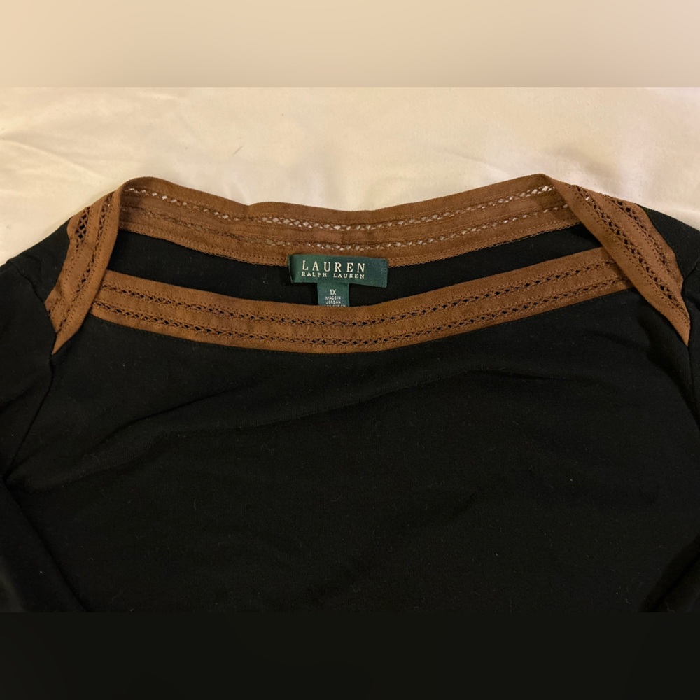 Lauren Ralph Lauren Black & Brown Lace 3/4 Sleeve Blouse Top size 1X - Picture 4 of 9